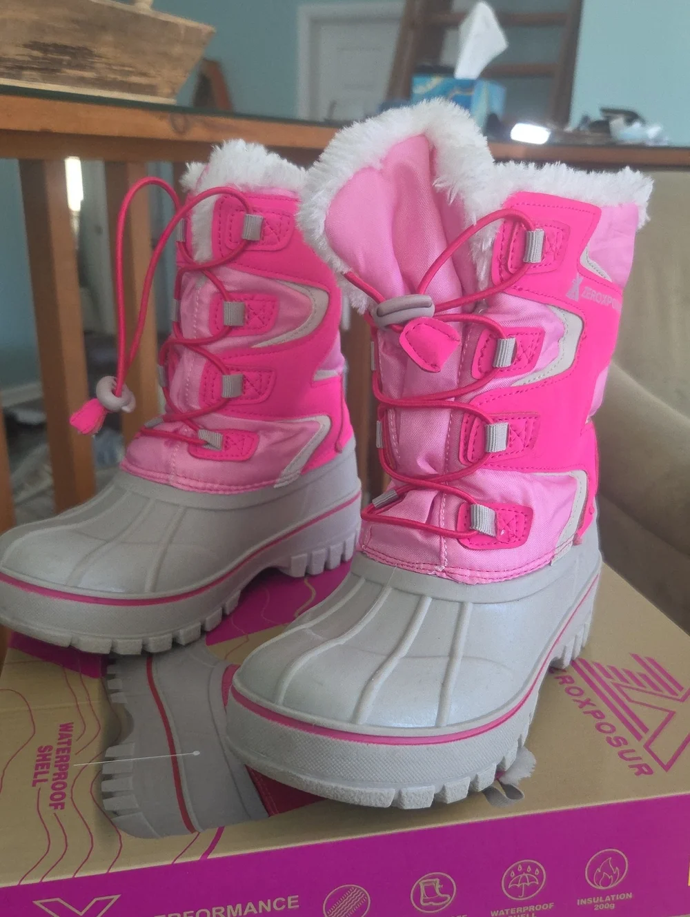 ZEROXPOSUR ZX Kids Pink Waterproof Shell Winter Snow Boots with Faux Fur